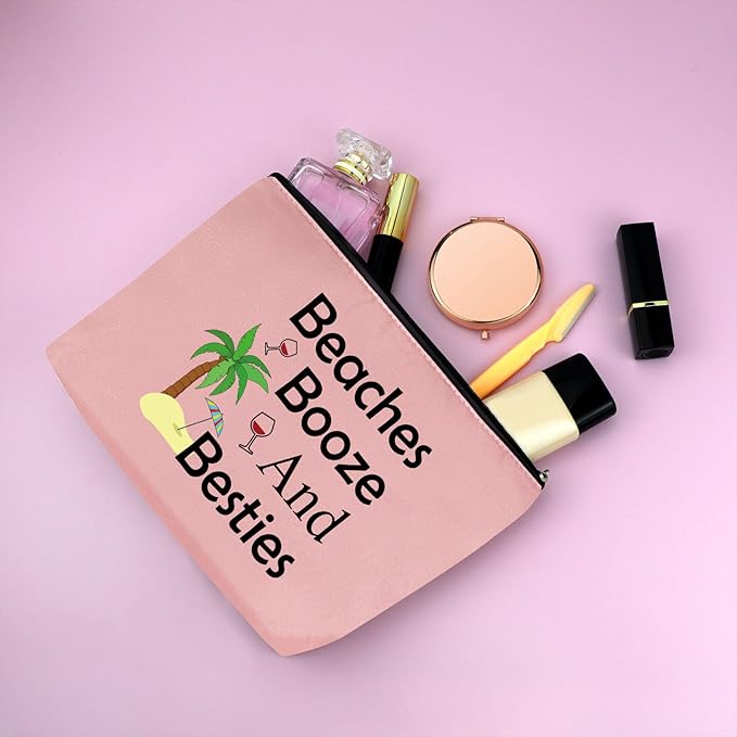 Beach Gifts for Women Friends Makeup Bag Beach Lover Gifts Funny Vacation Gift Seaside Themed Cosmetic Bag for Women Birthday Christmas Graduation present for Besties sister Travel Pouch（Pink）