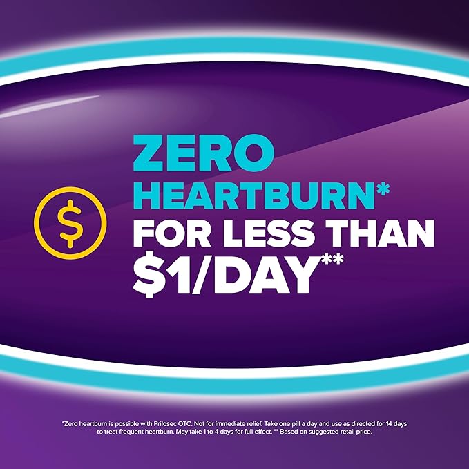 Prilosec OTC, Omeprazole Delayed Release 20mg, Acid Reducer, Treats Frequent Heartburn for 24 Hour Relief, All Day, All Night*, 20mg, 42 Tablets