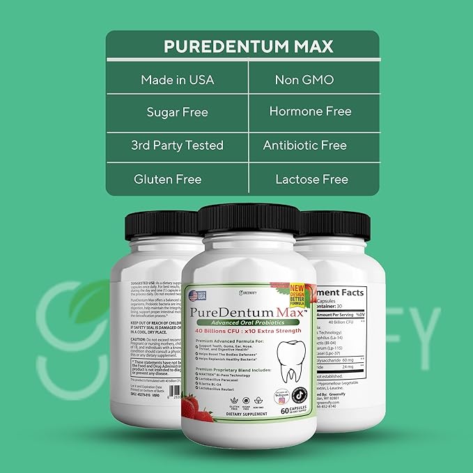Puredentum Max for Gums and Teeth Health & Fresh Breath - 40 Billion CFU Advanced Oral Probiotics for Mouth Bad Breath, Capsule Supplement (20)