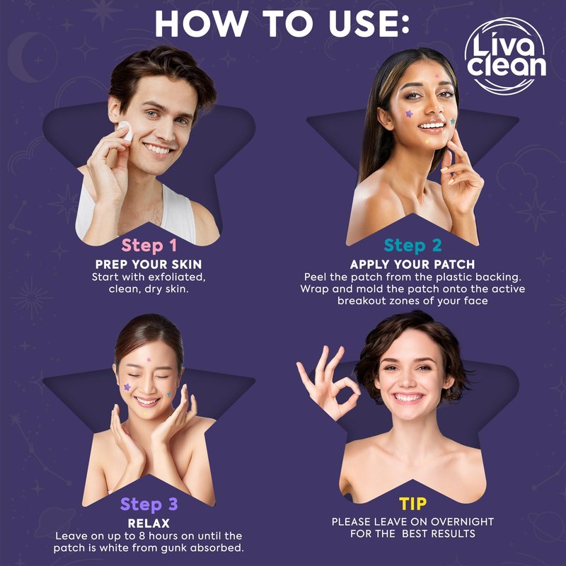 LivaClean 720 CT (3 Pack of 240) Superstar Pimple Patch for Face - Salicylic Acid & Tea Tree, Hydrocolloid Acne Patch, Pimple Patches Star Cute Zit Patches - 3 Sizes, 4 Colors