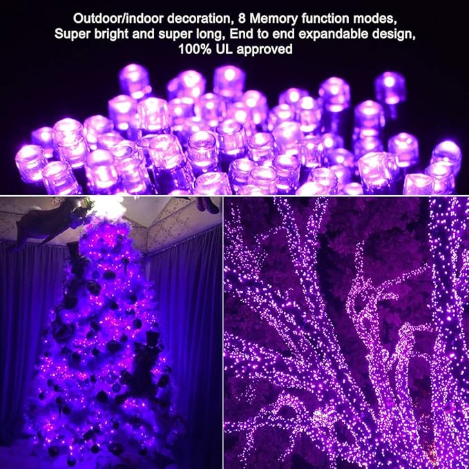 Christmas String Lights Purple - 25m/82ft 220 LEDs 8 Modes Memory Function End-to-End Extendable Plug in Waterproof Inside/Outside Fairy Tree Lights for Patio Home Indoor Outdoor Halloween Decorations