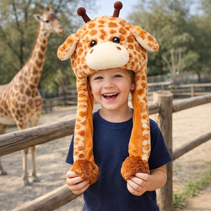 Animal Hat with Ears Moving Jumping Pop Up Beating Hat Plush Holiday Cosplay Dress Up Funny Gift for Kids