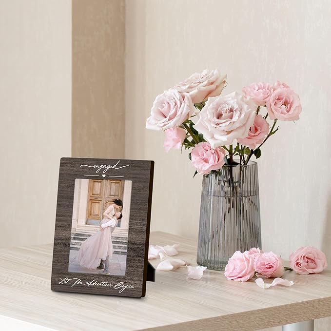 Engagement 4x6 Picture Frame, Newly Engaged Photo Frame, Just Married Gifts for Couples Newlyweds Him Her, Valentine Engagement Couple Picture Photo Frames for Desk Decor