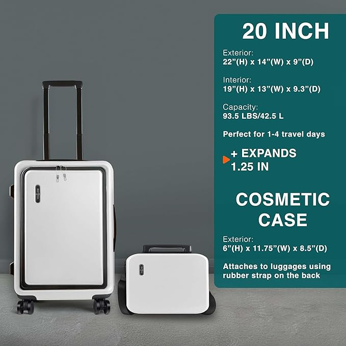 TRAVELARIM Luggage Sets 3 Piece, 20 Inch Carry on Luggage and 24 Inch Suitcases with Wheels Spinner, Durable Hard Shell Suitcase Set, Expandable Travel Suitcase, White