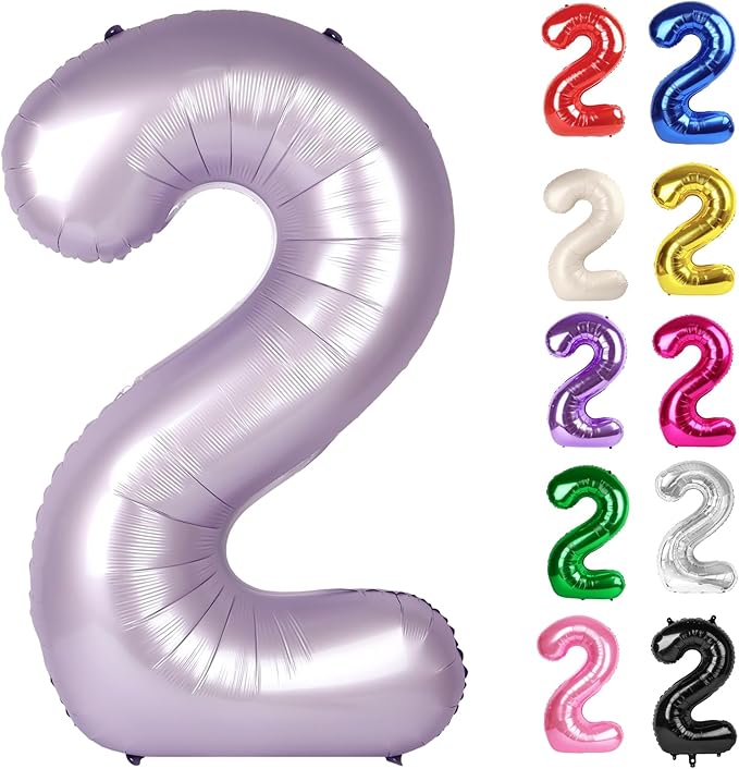 Lilac Number 2 Balloon 40 Inch, Lavender 2 Balloon Number, Lilac Mauve 2nd Birthday Decorations for Baby Girls Boys Toddlers
