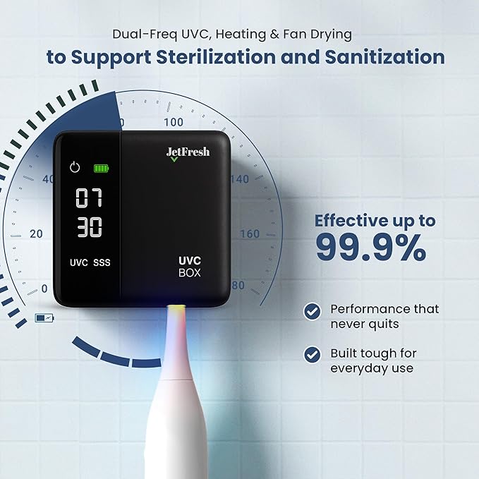 UV Toothbrush Sanitizer Holder & Cleaner with LED Clock Display & Hot Air Drying – Wall-Mounted UV Tooth Brush Holder for Bathroom Decor, Travel Use, Rechargeable Portable Design, Fits All Brushes