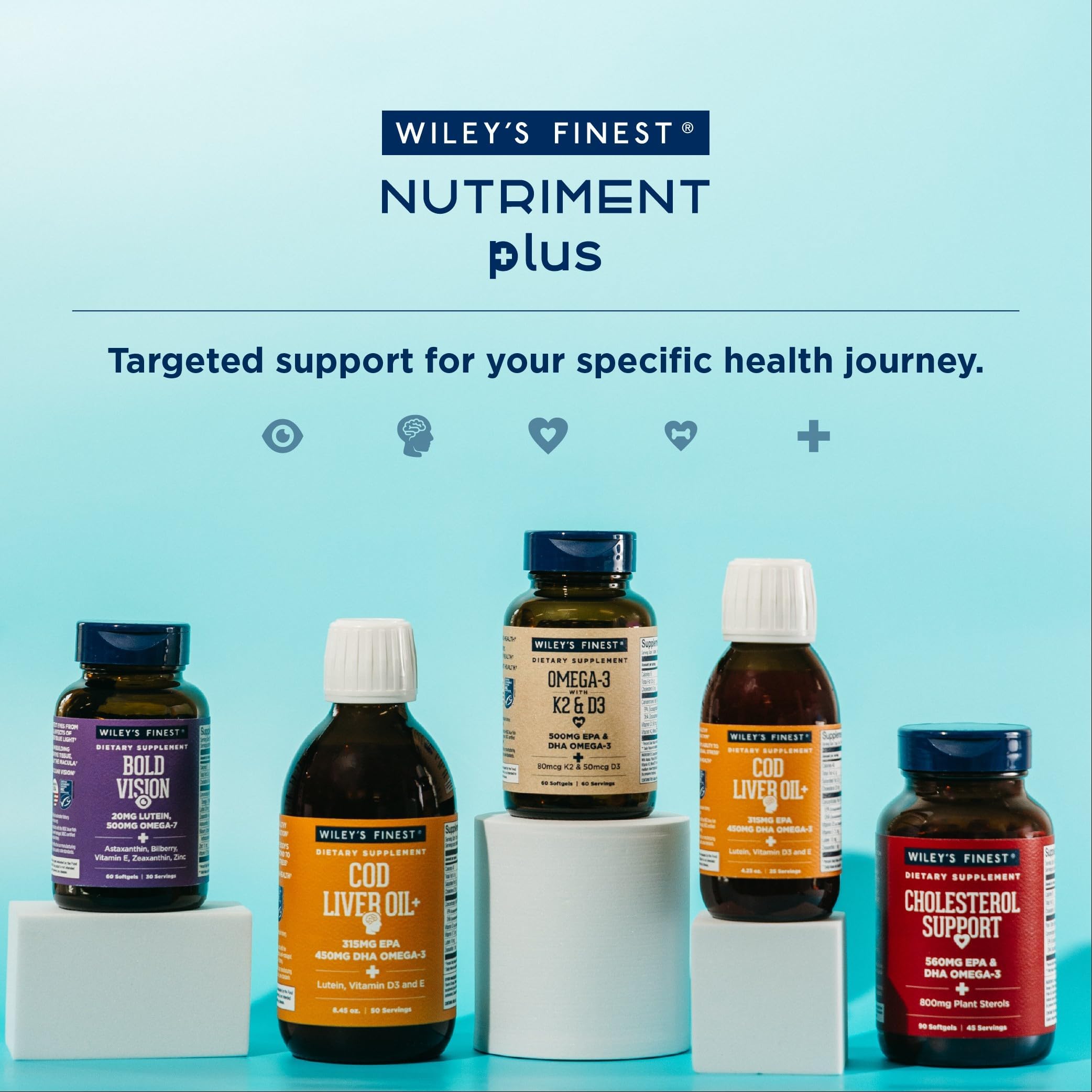 Wiley's Finest Wild Alaskan Fish Oil Bold Vision - Fish Oil Eye Health Supplement with Lutein, Zeaxanthin, Bilberry, Omega-7, Vitamin E, and Zinc - 60 Softgels (30 Servings)