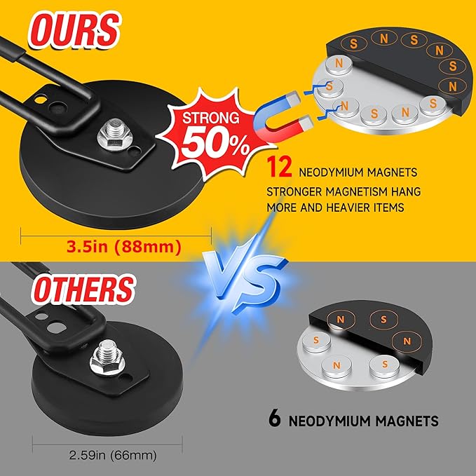 4Pack Large Strong Magnetic Hooks For Hanging Heavy Duty, 3.5in Neodymium Magnet Storage Utility Hooks, Industrial Magnet Hook Steel Long Magnetic Holder Hanger Organizer For Garage Garden Power Tools