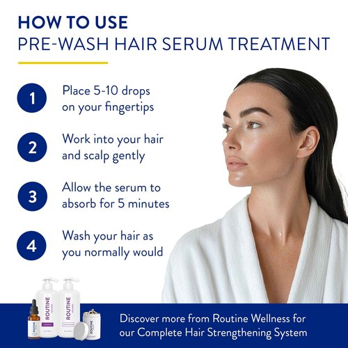 Routine Wellness Shampoo and Conditioner Set and Hair Serum for Stronger Hair - Biotin | Color Safe | Sulfate-Free | Vegan | Clinically Tested | Nourishing Oils and Vitamins - Rose Hips
