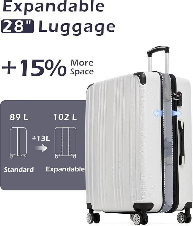 Coolife Luggage, Suitcase with Durable and Lightweight, Large Checked Luggage with PC+ABS Hardshell Expandable, Dual Spinner Wheels, TSA Lock, and YKK Zipper (navy new, L(28in))