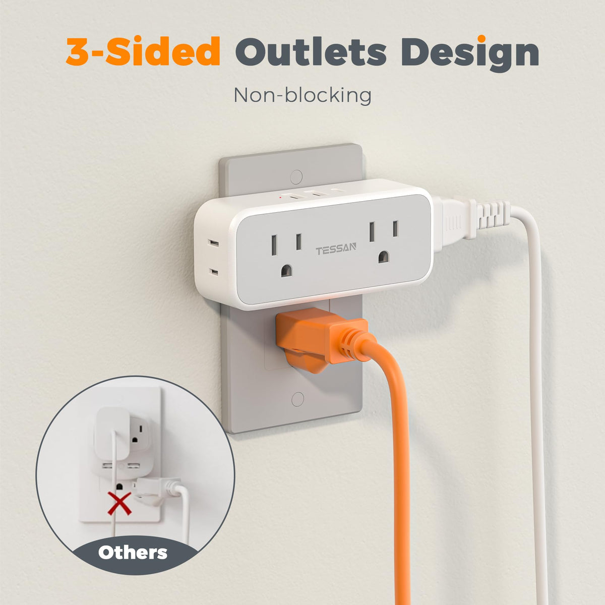 Surge Protector Outlet Extender, TESSAN Multi Plug Splitter with 4 Electrical Outlets 3 USB Ports(1 USB C), Multiple Plug Mini Wall Expander for Home Bathroom Office Dorm Room Essentials