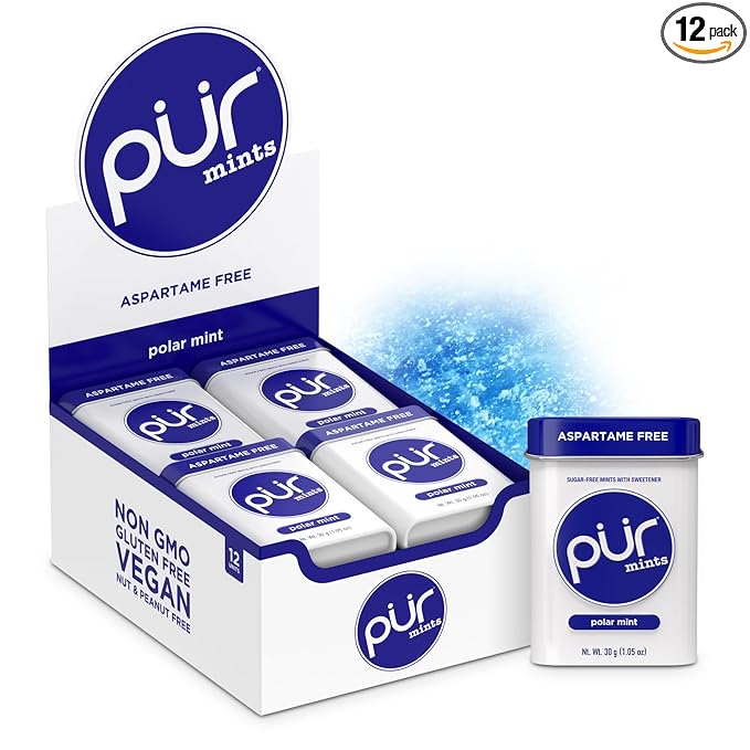 PUR Mints | Aspartame-Free | Made with Xylitol | Sugar-Free, Vegan, Gluten-Free & Keto Friendly | Natural Polar Mint Flavor, 30 Pieces (Pack of 12)