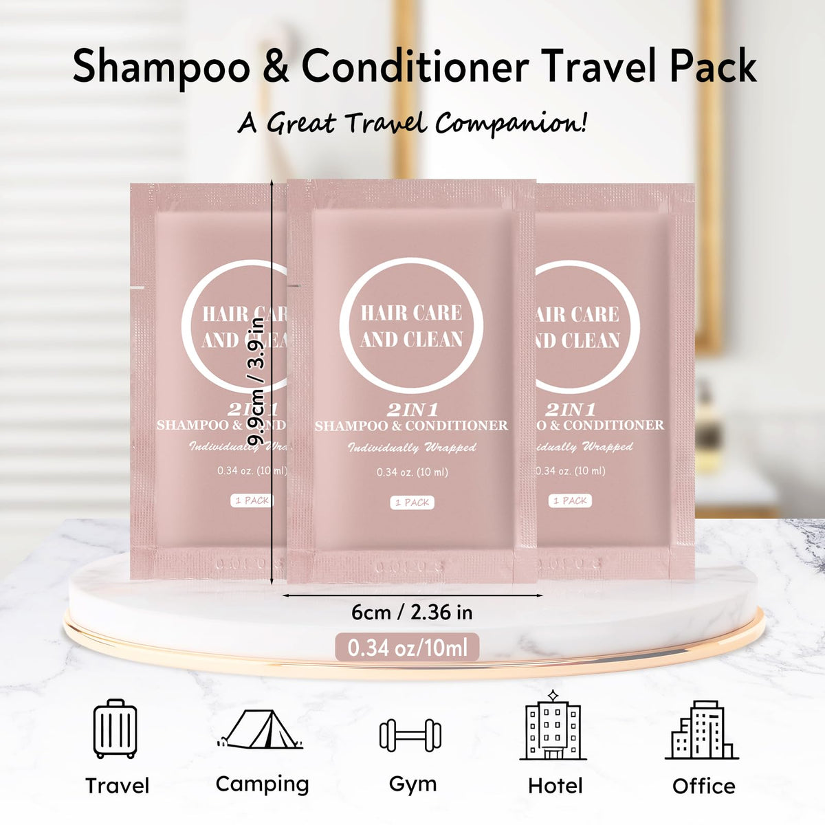 Travel Shampoo & Conditioner, 2 in 1 Shampoo Set Bulk, Mini Size Small Men Women Essential Cleansing Toiletries Amenities for Hotel, Shelter/Homeless/Nursing Home/Charity 0.34 Fl Oz(Pack of 100）