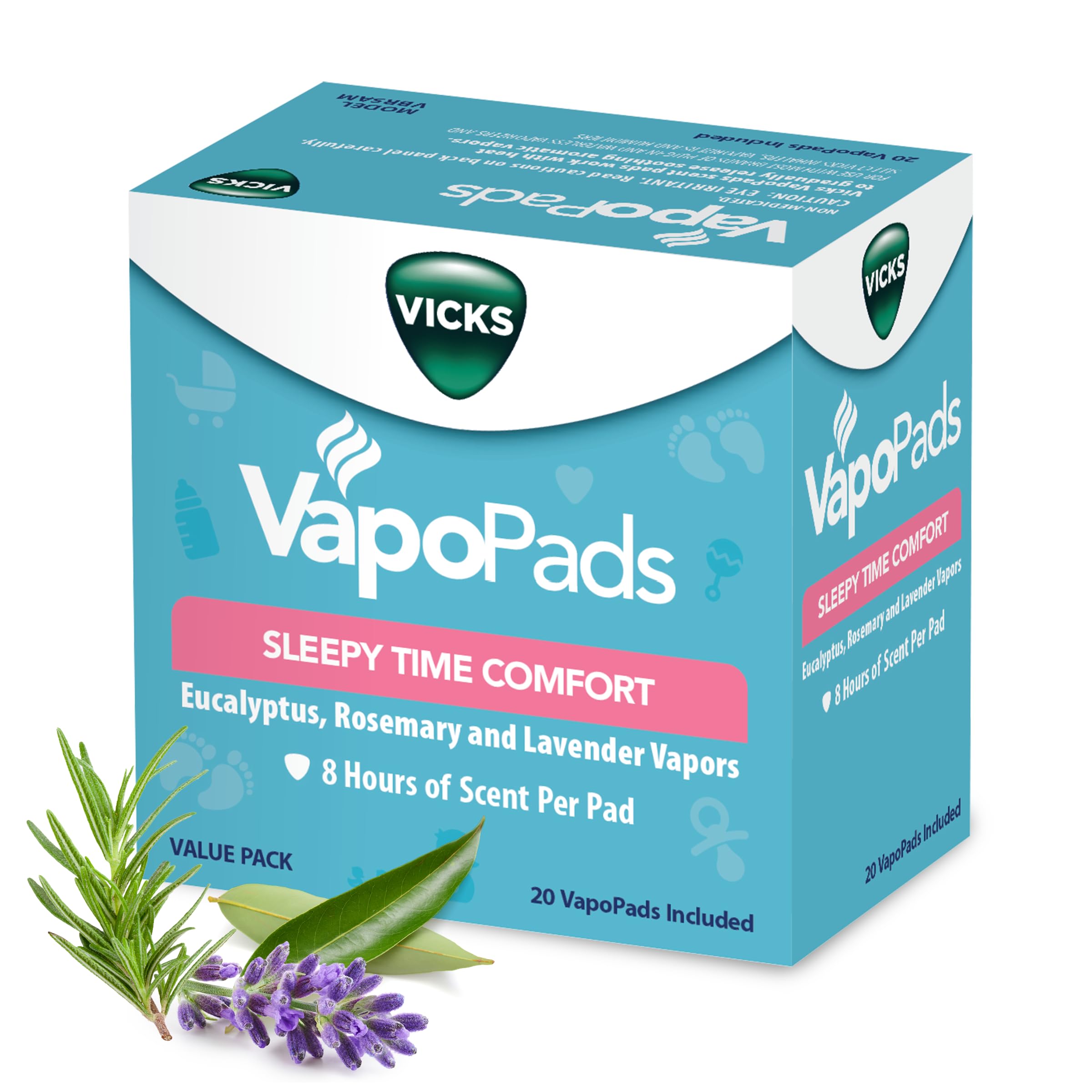 Vicks VapoPads Sleepy Time Comfort - Vapor Pads Refill for Vicks Humidifiers and Steam Inhalers - Rosemary, Lavender, and Eucalyptus, 20-Pack, Box Color May Vary