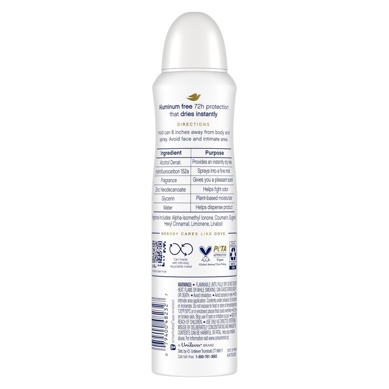 Dove Aluminum Free Deodorant Spray for Women 3 Count Coconut & Pink Jasmine 72 hour odor protection 4oz