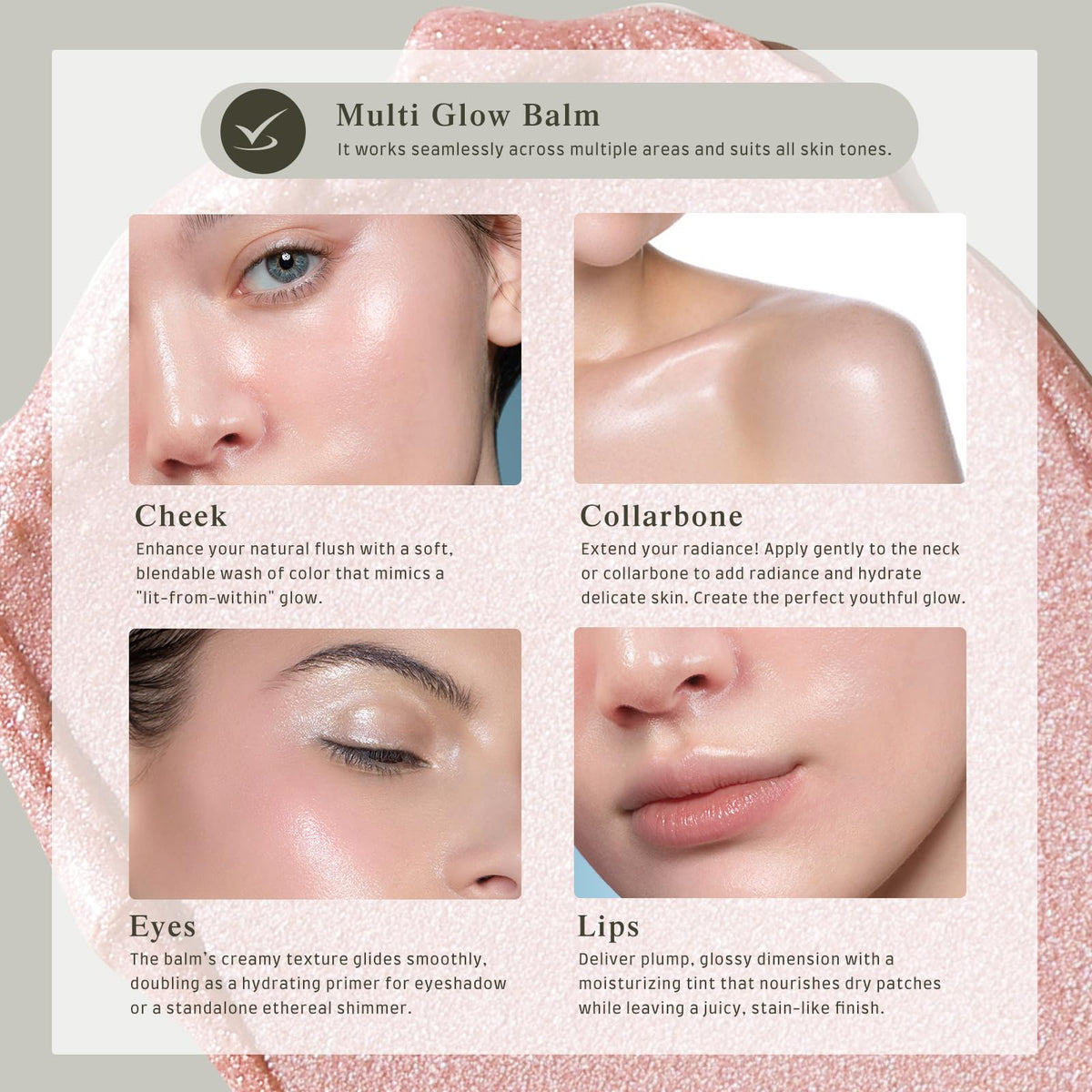 bayfree Multi Glow Balm Set, Cream Blush with Double-ended Brush, Radiant Finish, Hydrating, Creamy, Radiant Finish, Lightweight & Blendable Color, Face Balm