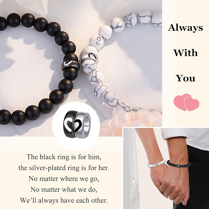 UNGENT THEM Matching Couple Ring Bracelets for Boyfriend Girlfriend Husband Wife Valentines Anniversary Birthday Engagement Gifts