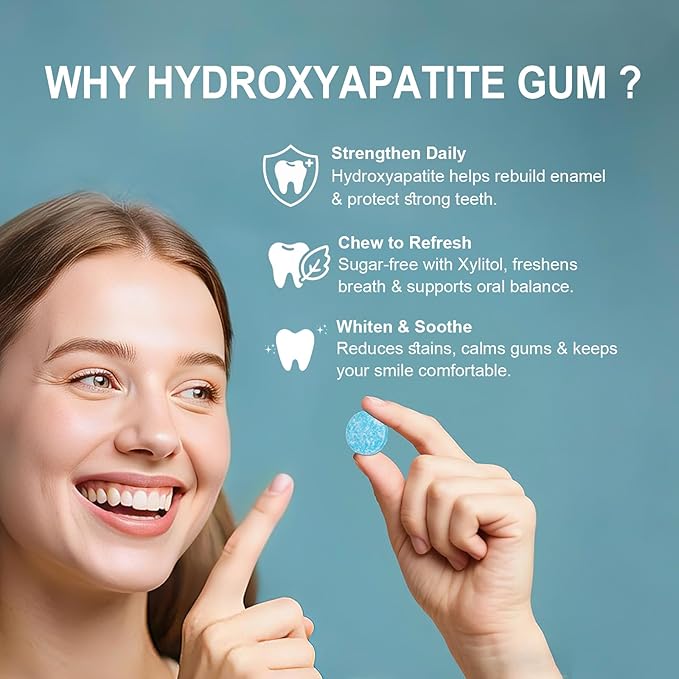 Remineralization Gum with Hydroxyapatite – Sugar-Free Xylitol Chewing Gum for Enamel Strength & Cavity Protection – 2 Pack