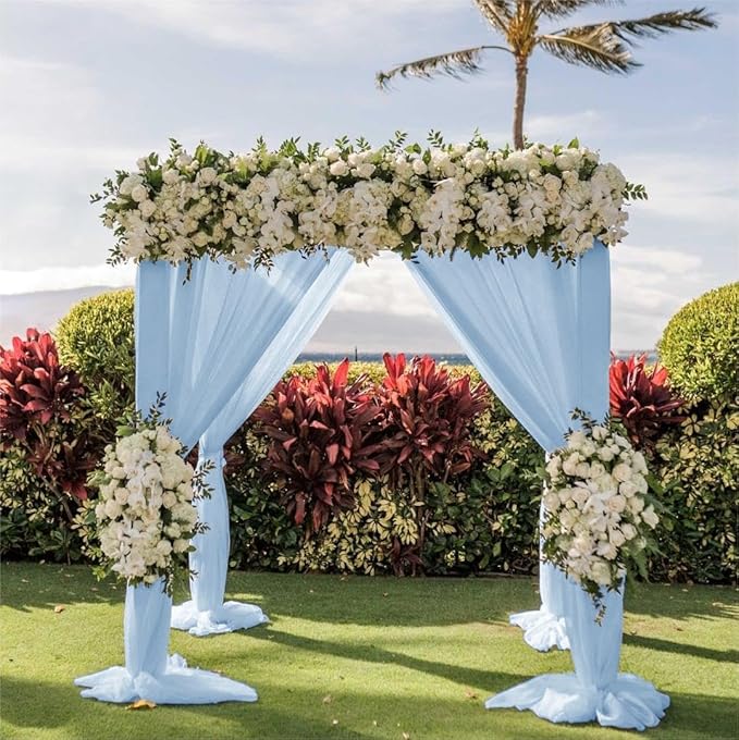 Wedding Arch Draping Fabric 30'' x 18FT Sheer Chiffon Arch Drape Backdrop 2 Panel Baby Blue Drapes for Easter Bridal Shower Baby Shower Photo Booth Church Decor Birthday Party Outdoor Decor