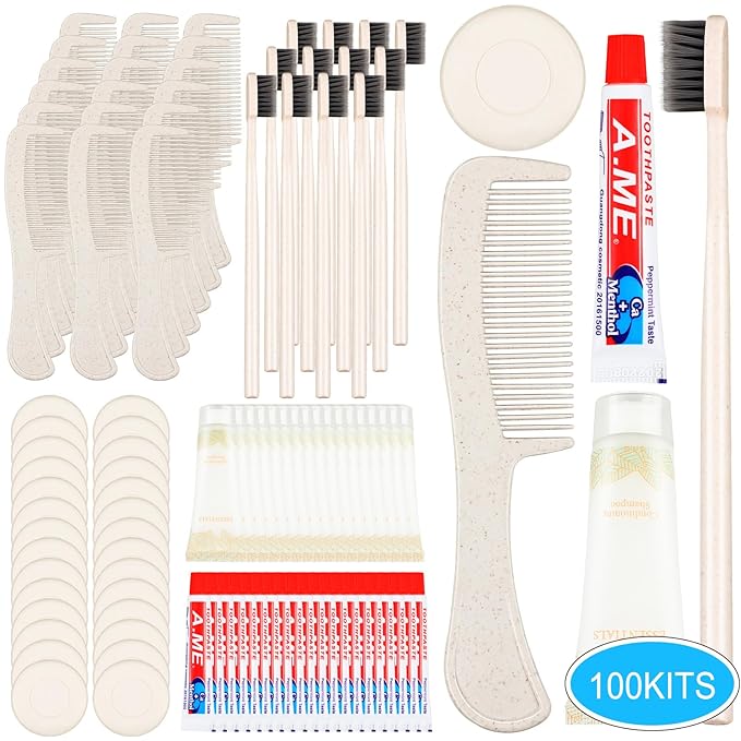 Panitay 100 Pack Travel Toiletry Kit Bulk Disposable Hygiene Kit Homeless Care Charity Supplies Include Toothbrush Toothpaste Comb Soap for Men Women Travel Homeless Charity