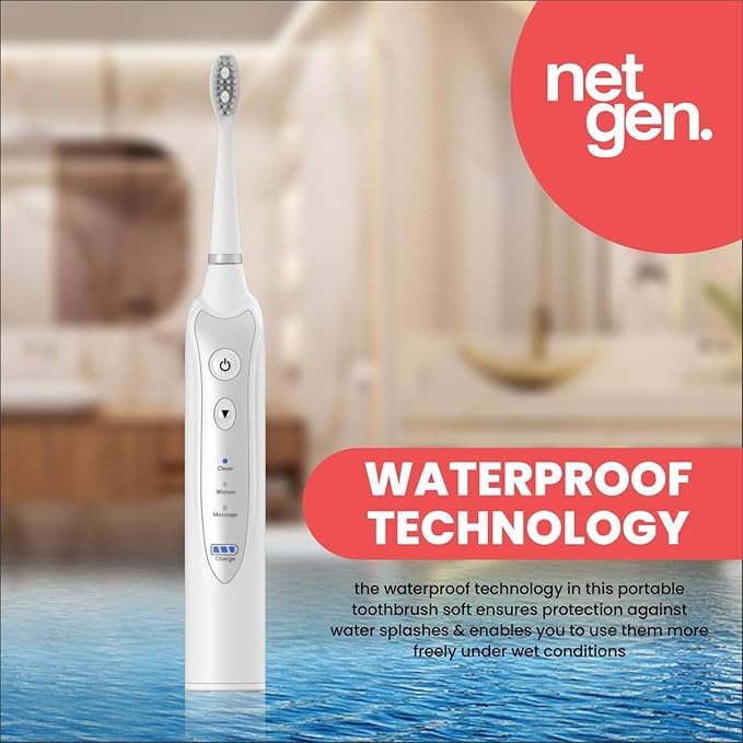 Sonic Electric Toothbrush for Adults with 5 Toothbrush Replacement Heads, 3 Brushing Modes & 2 Minutes Built-in Timer, Travel Toothbrushes with Inductive Charging, Rechargeable toothbrush | White