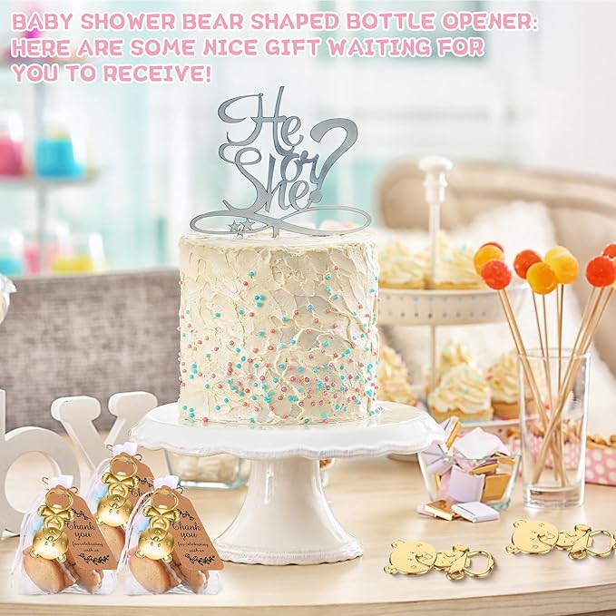 CHENGU Popping Bottle Openers Baby Shower Return Favors for Guests Bottle Opener Decorations and Souvenirs with Organza Bags Thank You Tags for Theme Party Favors (Bear Style,73 Pieces)