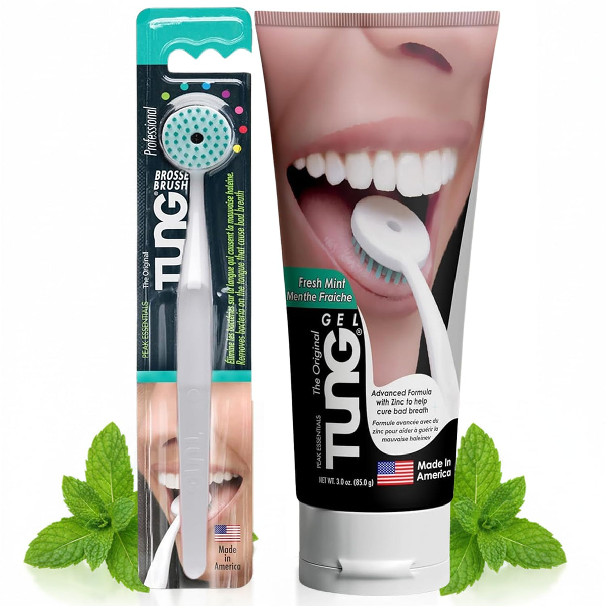 TUNG Tongue Cleaning Kit – Original TUNG Brush & Natural Mint Blast Gel, Bad Breath & Halitosis Defense, BPA-Free, Made in USA