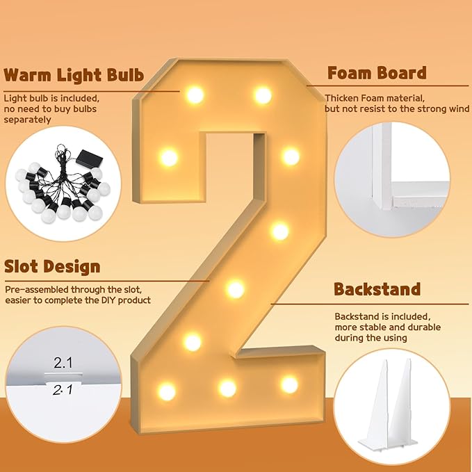 imprsv 4FT Marquee Numbers, Light Up Numbers 2 for 21st Birthday Decorations, Marquee Light up Letters Anniversary Party Decor, Pre-Cut Foam Board Kit
