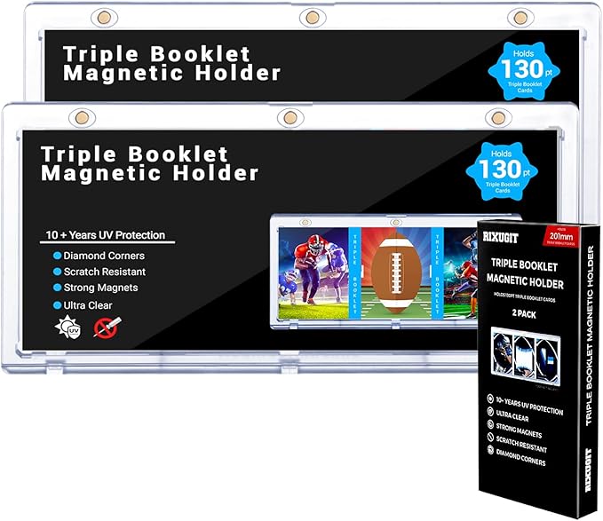2-Pack Triple Booklet Magnetic Card-Holder - 201mm Booklet Card Holder, Inner Dimension: 8.07"x3.58"x0.15", Triple Magnet High Definition, UV Protection, Triple Booklet Card, Collection Display Frame