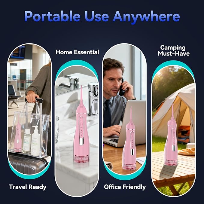 Water flossers for Teeth Pick, Portable Oral Irrigator Dental with 4 Modes 5 Jet Tips, IPX7 Rechargeable Water Tooth Flosser for Braces Sensitive Gum Care，300ml Tank for Home Travel Use