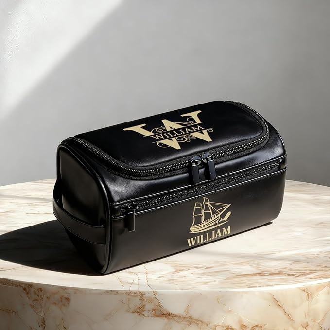 HDSD Personalized Toiletry Bag for Men,Engraved Name/Logo for Husband, Boyfriend, Dad, Wedding, Anniversary, Gift (Black)