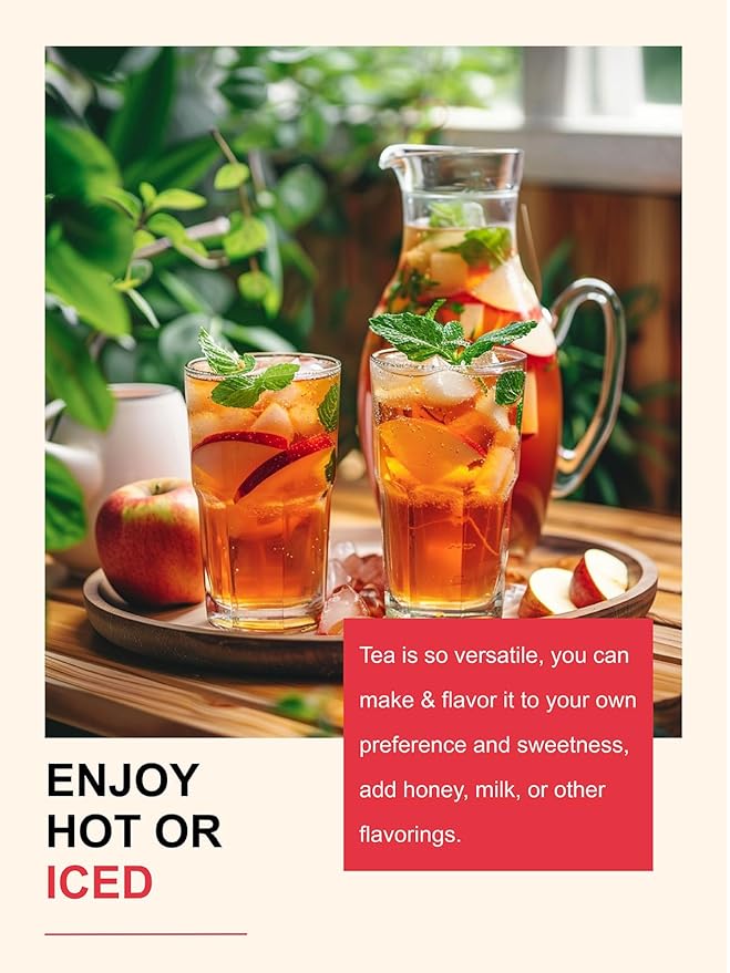TeeLux Cinnamon Apple Tea Bags, 2.8g/bag, Cinnamon with Hibiscus Herbal Tea, Sweet & Tart & Slightly Spicy, Caffeine Free, 60 Count
