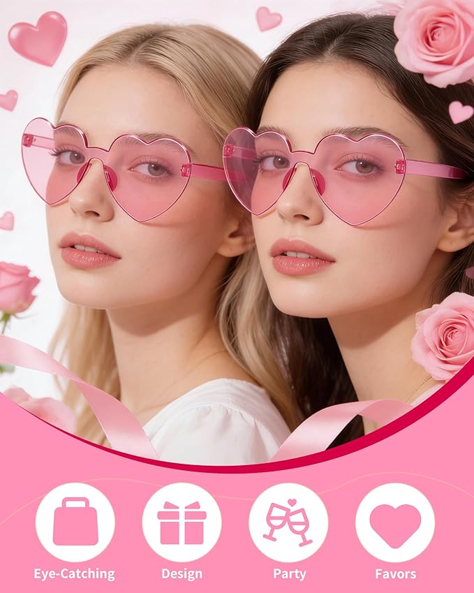8 Pairs Heart Sunglasses for Women Heart Shaped Sunglasses Bulk Pink Heart Glasses for Party Favor (8, Pink)