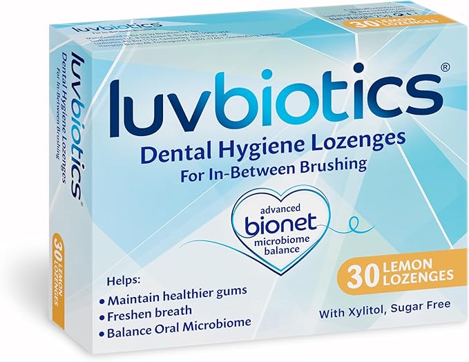 Luv Biotics Sugar Free Lemon Lozenges with Dental Probiotics, Xylitol & Aloe Vera for Bad Breath, Halitosis, Gum Health, Dry Mouth & Oral Care – 30 Lozenges