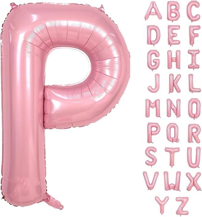 Biapian 40 Inch Letter Balloons, Light Pink Letter P Balloon Giant, Alphabet P Balloon Foil with Straw, Macaron Pink Letters Balloon for Girls Women Birthday Party Baby Shower Anniversary Decoration
