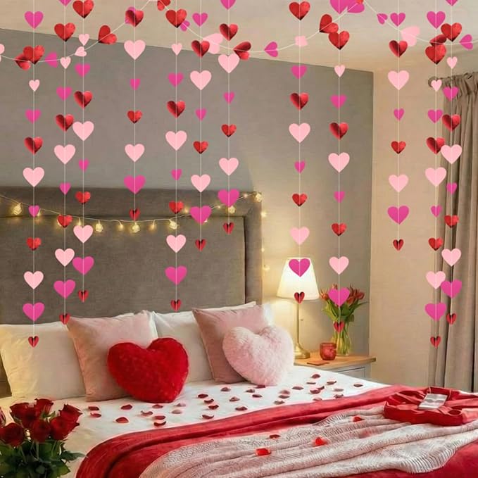 10 Pack 130ft Rose Red Pink Heart Party Garland Asymmetrical Love Hanging Banners for Birthday Wedding Decorations Mothers Day Bachelorette Bridal Shower Engagement