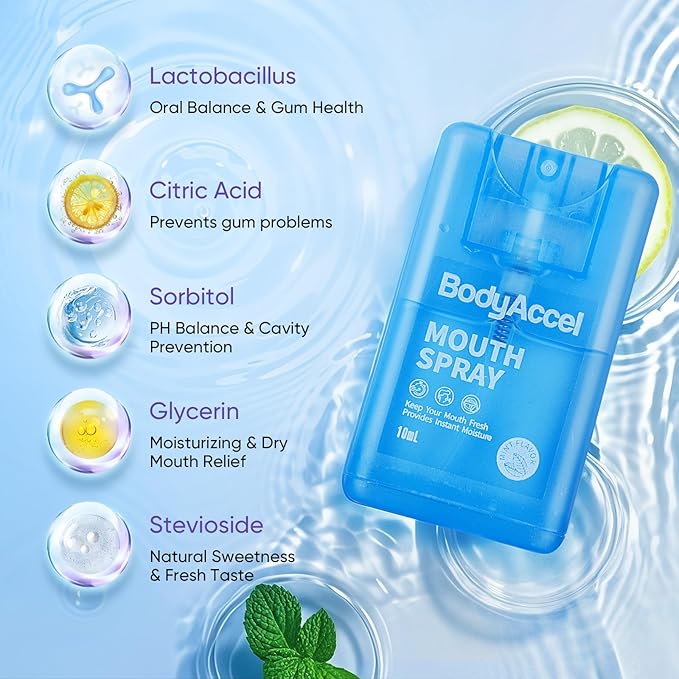BodyAccel Dry Mouth Spray, Breath Spray for Bad Breath, Portable Mint Mouth Spray Fresh Breath in 3 Seconds 2 Pack (0.7oz)