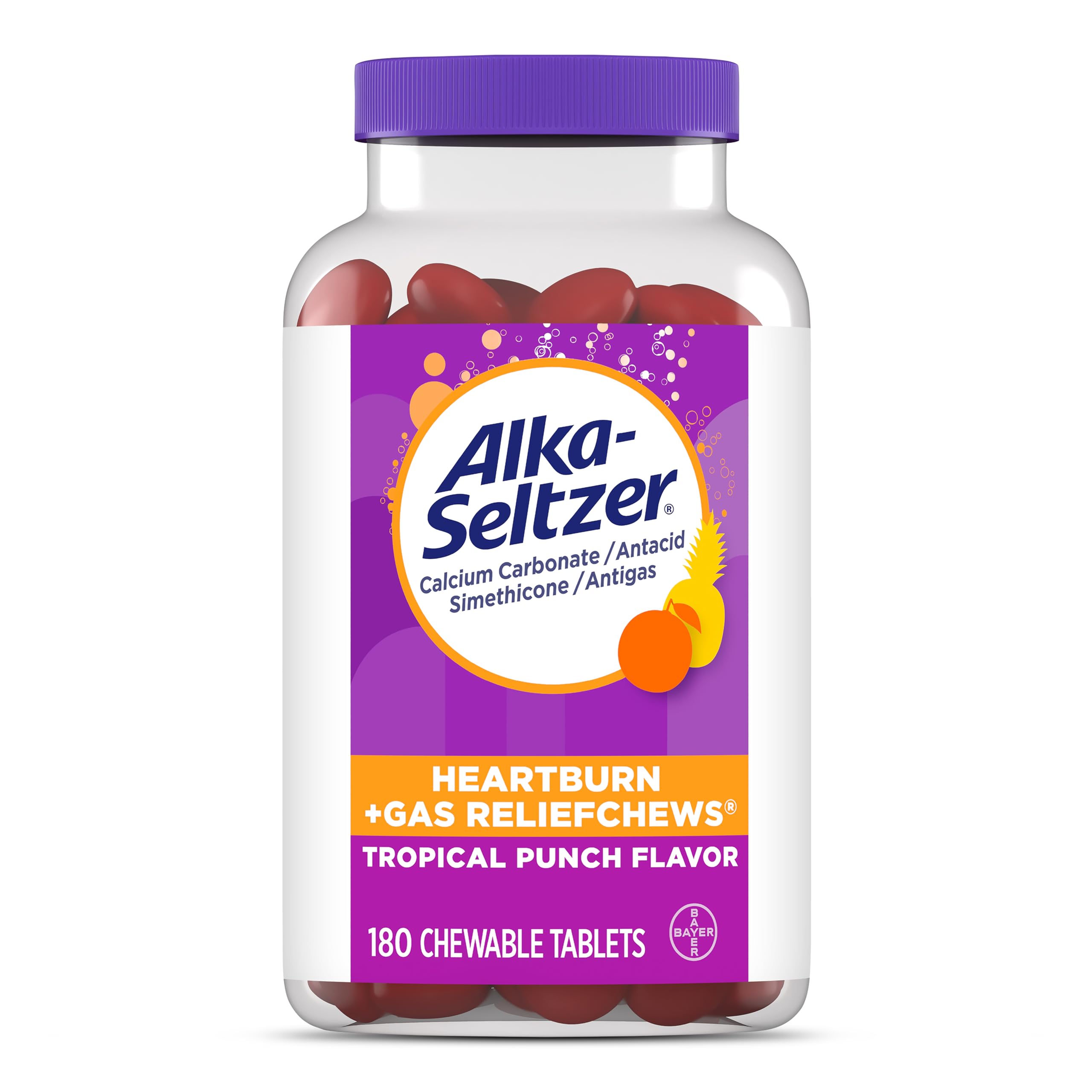 Alka-Seltzer Heartburn + Gas ReliefChews, Antacid + Antigas Chews for Fast Heartburn Relief, Gas, and Acid Indigestion Relief On the Go, 180 Ct (Pack of 12)