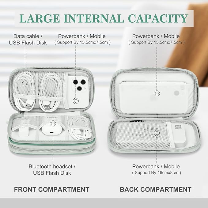 FYY Electronic Organizer, Travel Cable Organizer Bag Pouch Electronic Accessories Carry Case Portable Waterproof Double Layers All-in-One Storage Bag for Cable, Cord, Charger, Phone,-Pattern Green