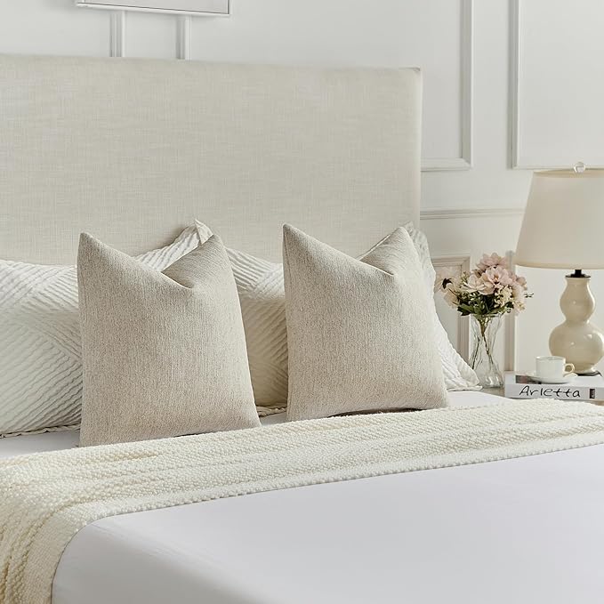 FUTEI Natural Linen Chenille Decorative Throw Pillow Covers 24x24 Inch Set of 2,Soft Cozy Faux Linen Textured European Pillow Shams,Farmhouse Home Decor for Couch Living Room