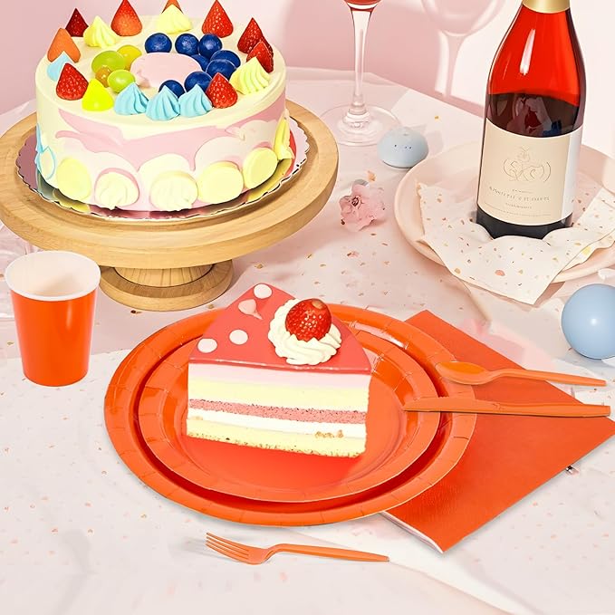 Ottin 169PCS Orange Party Supplies for 24 Guests – Disposable Paper Plates, Napkins, Cups, Forks, Knives, Spoons & Tablecloth for Birthday, Wedding, Halloween, Thanksgiving, Christmas, and New Year