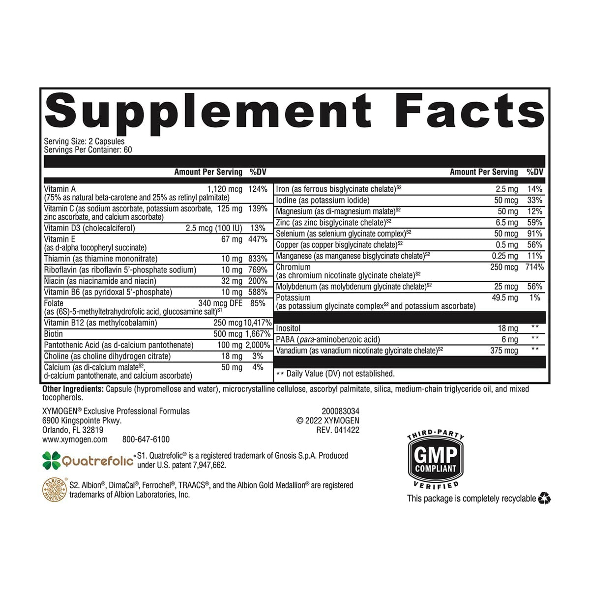 XYMOGEN ActivNutrients - Multivitamin & Multimineral Formula - Wellness, Immune & Energy Support - Active B Vitamins & Chelated Minerals - Vegetarian, Non-GMO & Gluten Free - 120 Count