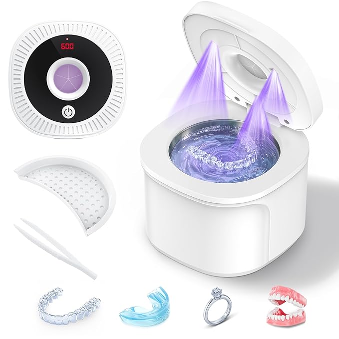 Ultrasonic Retainer Cleaner Machine, 45kHz Dental Cleaning Pod for Denture, Aligner, Nightguard, Mouth Guard, Toothbrush, Jewelry, with Digital Timer, 200ML & 4 Modes for All Dental Appliances