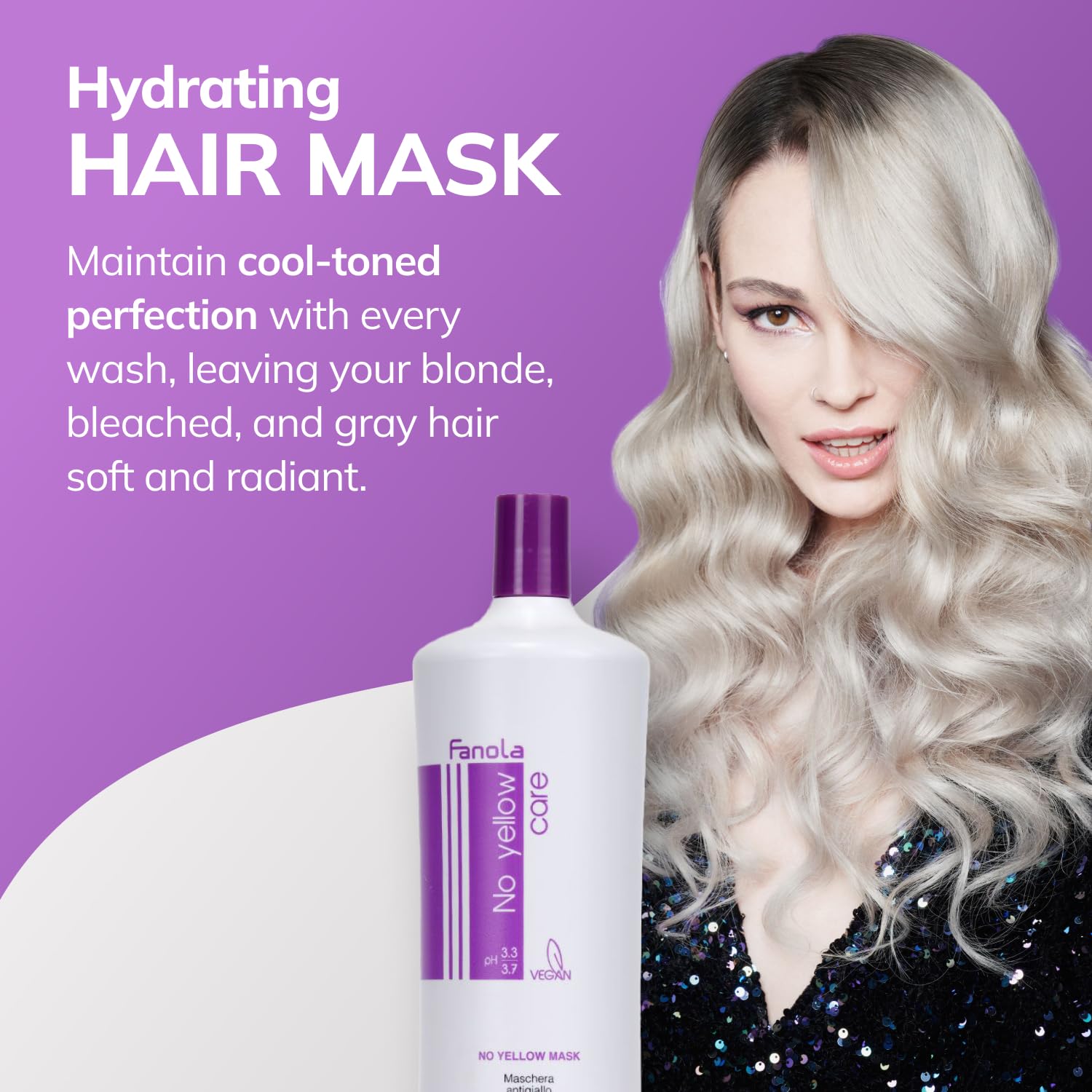 Fanola No Yellow Purple Hair Mask - Acidic pH Deep Conditioning Hair Mask for Blonde, Bleached & Grey Shades - Intense Violet Pigment Neutralizes Brassy Tones (33.8 Fl oz)