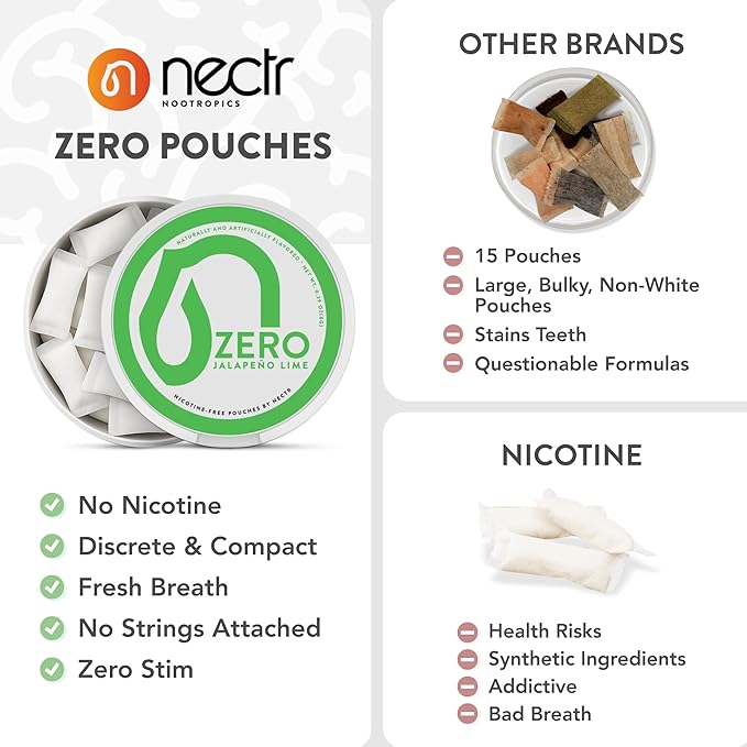 Nectr Zero Pouches – Caffeine-Free, Sugar-Free, Zero Calories, Spearmint Flavor, 4 Pucks of 20 Mini Pouches
