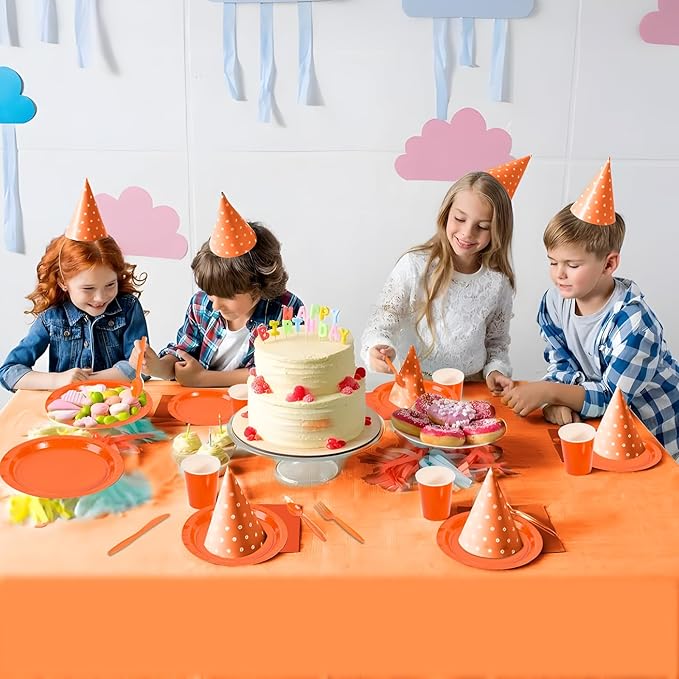 Ottin 169PCS Orange Party Supplies for 24 Guests – Disposable Paper Plates, Napkins, Cups, Forks, Knives, Spoons & Tablecloth for Birthday, Wedding, Halloween, Thanksgiving, Christmas, and New Year