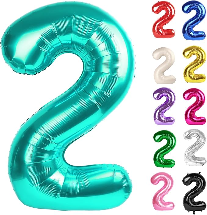 Teal Number 2 Balloon 40 Inch, 2 Balloon Number, 2nd Birthday Decorations for Baby Girls Boys Toddlers