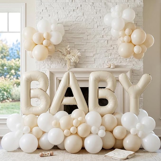 Biapian 40 Inch Baby Letter Balloons, Cream Foil Balloons Big BABY Balloons, 4 Pcs Giant Foil Large Aluminum Balloon Helium for Birthday, Baby Shower, Wedding, Gender Reveal Party Decorations (Cream)