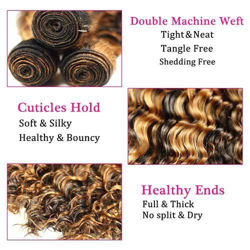 P1B/30 Human Hair Bundles Highlight Kinky Curly Bundles 22 24 26 Inch Brazilian Unprocessed Virgin Hair 3 Bundles Ombre Kinky Curly Bundles Two Tone Black Mixed With Brown Bundles