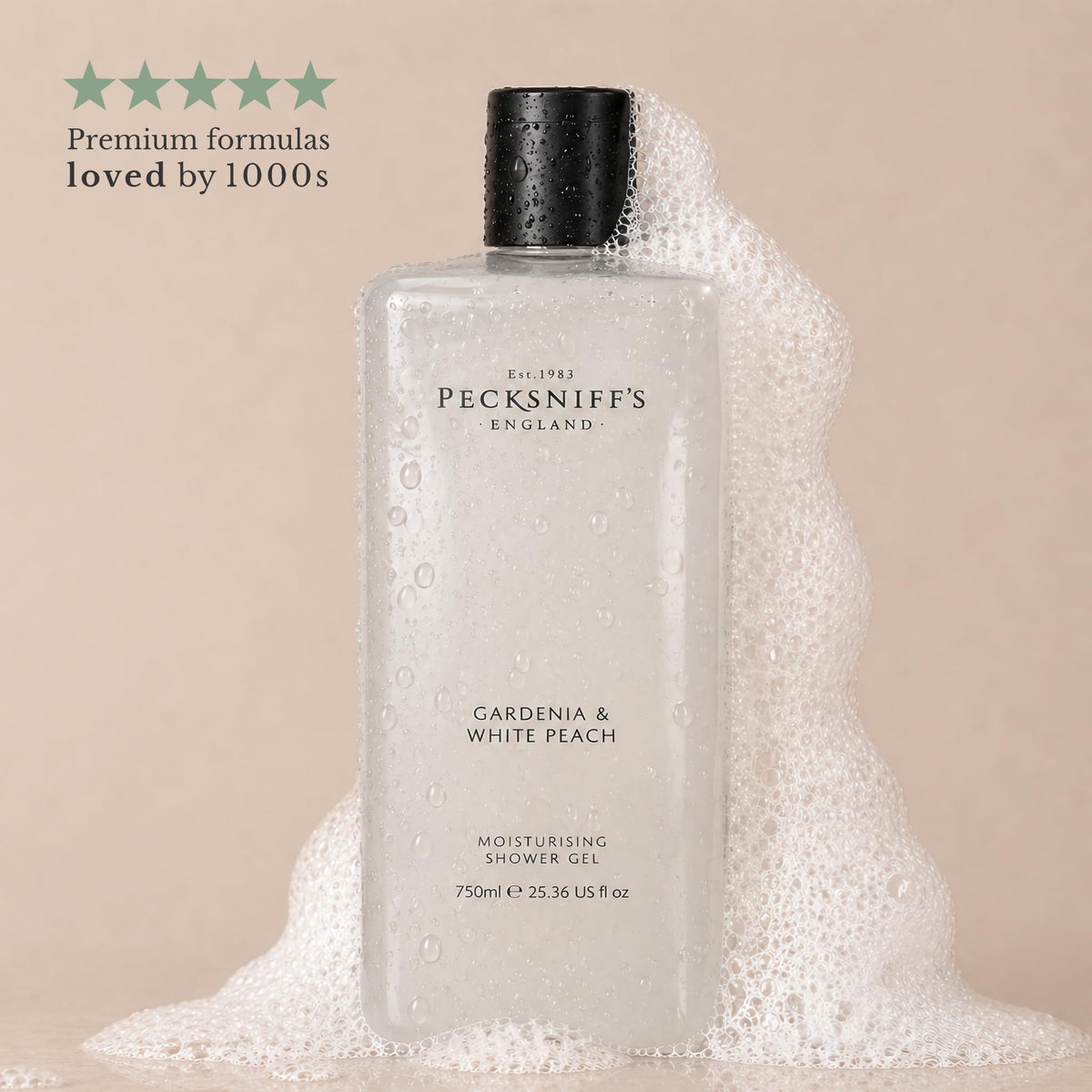 Pecksniff's Gardenia & White Peach Moisturizing Shower Gel | 750ml / 25.36 Fl Oz